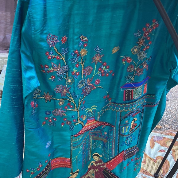 Chico’s Asian Deep Teal Embroidered Silk Tunic sz2 - Picture 12 of 13